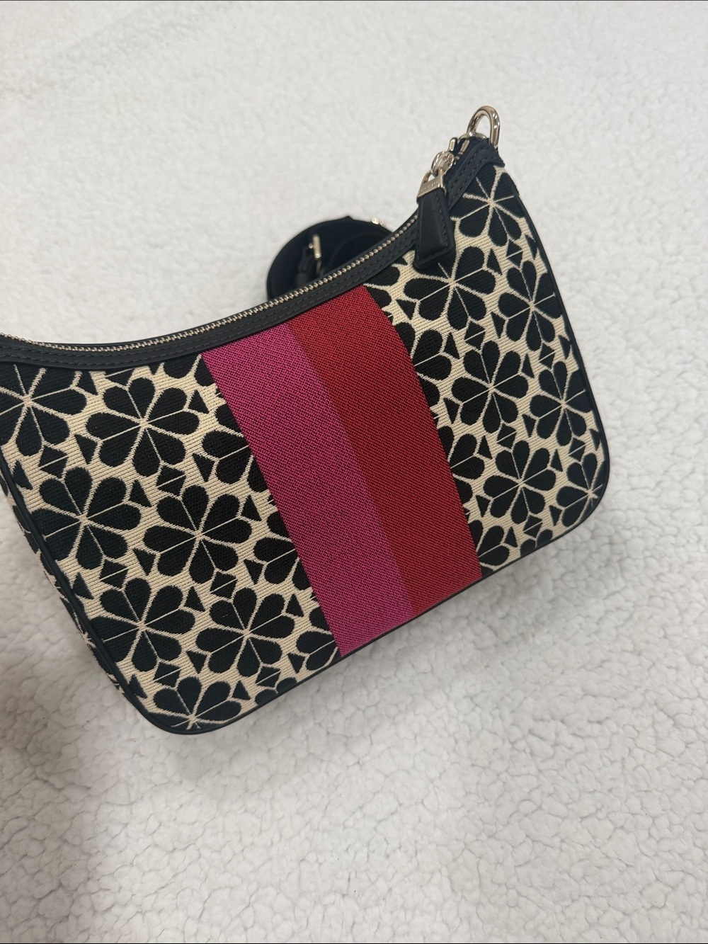 kate spade Minnie & Mickey Floral Stripe Crossbody Bag in Black/Cream/Red - Picture 4 of 7